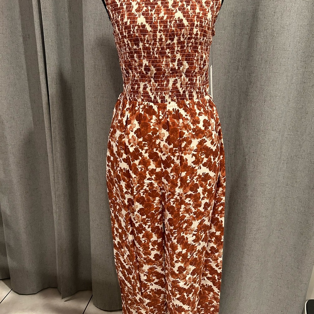 Calvin Klein Brown and White Patterned Jumpsuit